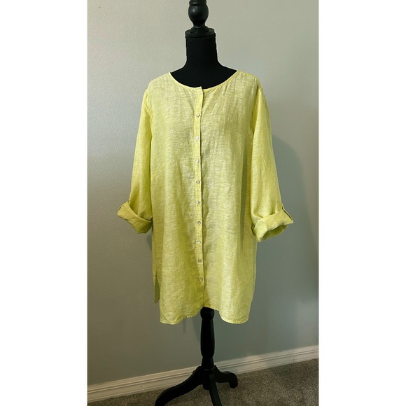 Tahari Linen Tunic Shirt size 1X, Key Lime Green Button Down. - Picture 2 of 6